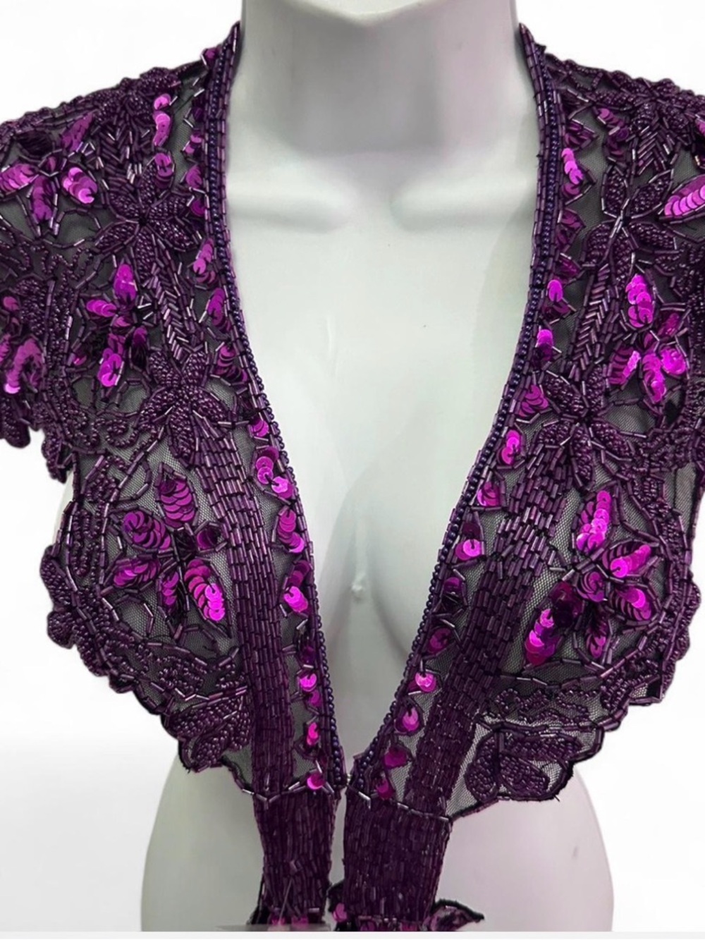 Embroidered Sequin Deep V bolero  — Plum Purple